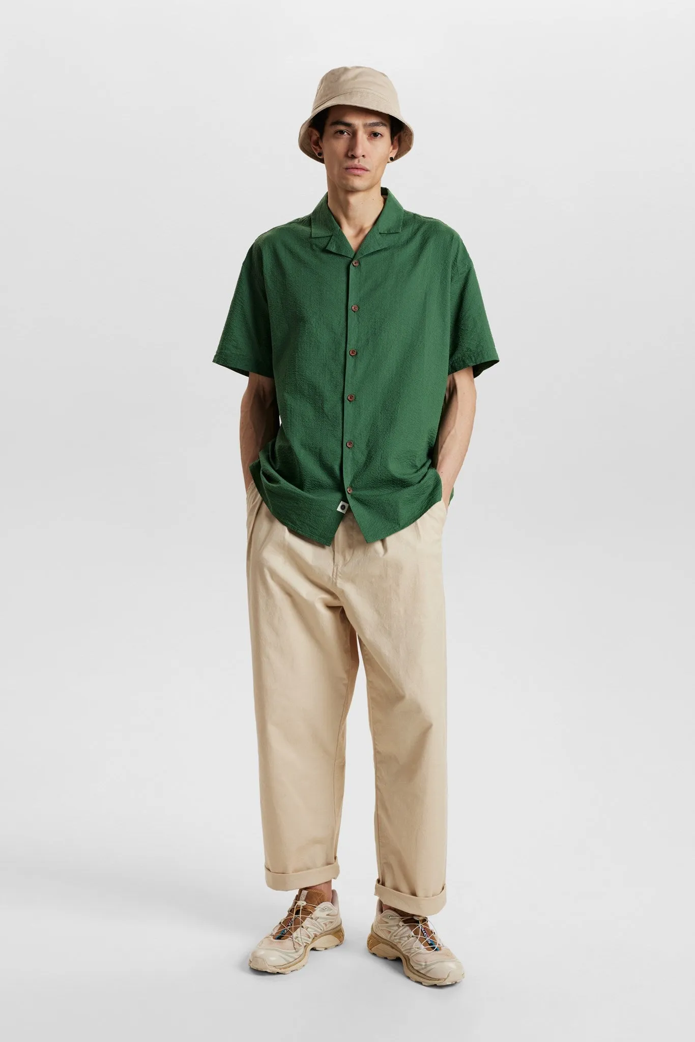 AKKARSTEN S/S SEERSUCKER SHIRT - Olivine