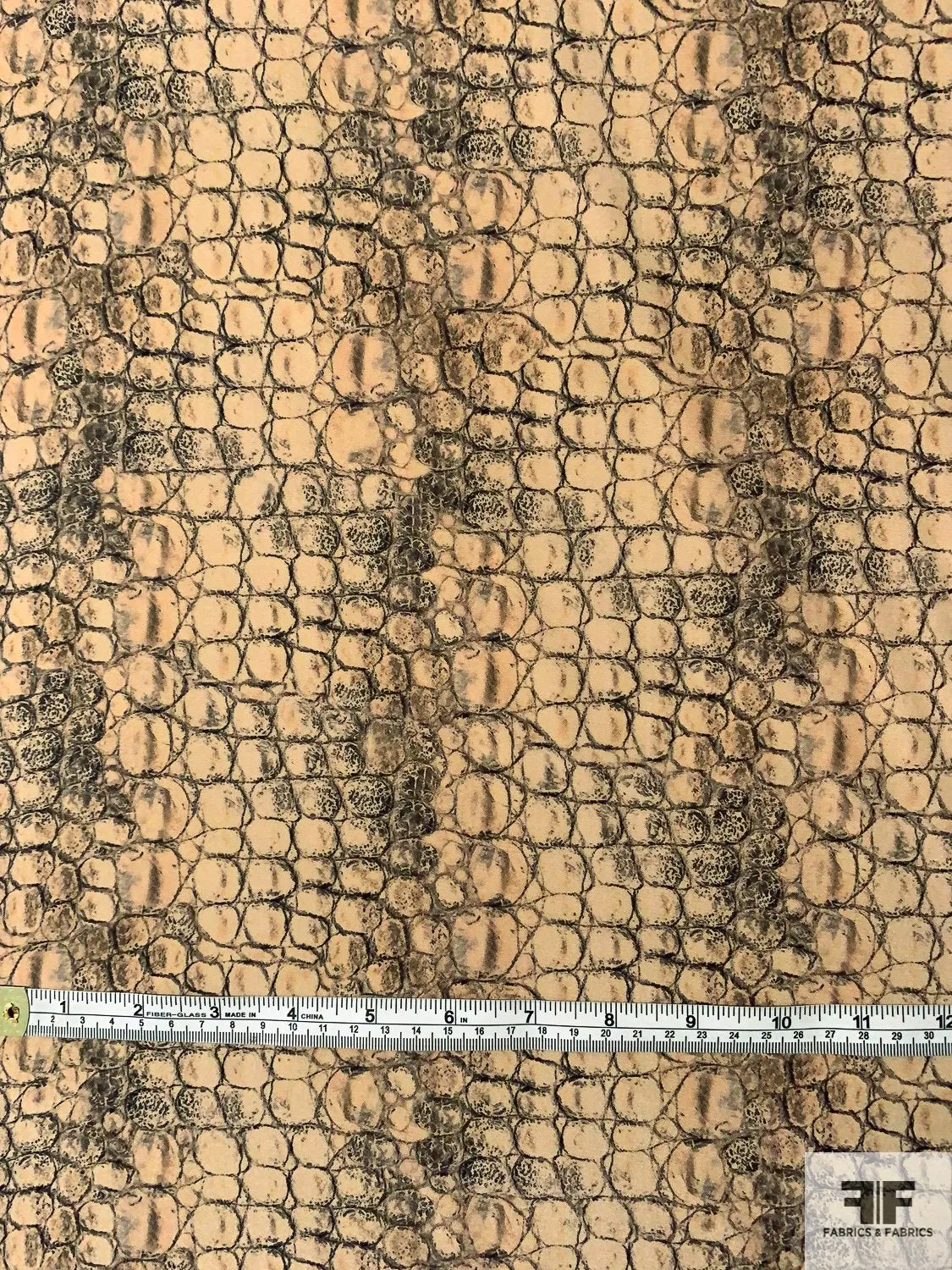 Alligator Skin Printed Silk Crepe de Chine - Tan / Black / Grey