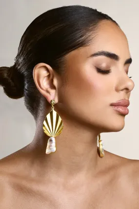 Aloha | Gold Leaf Drop Earrings With Iridescent Shell