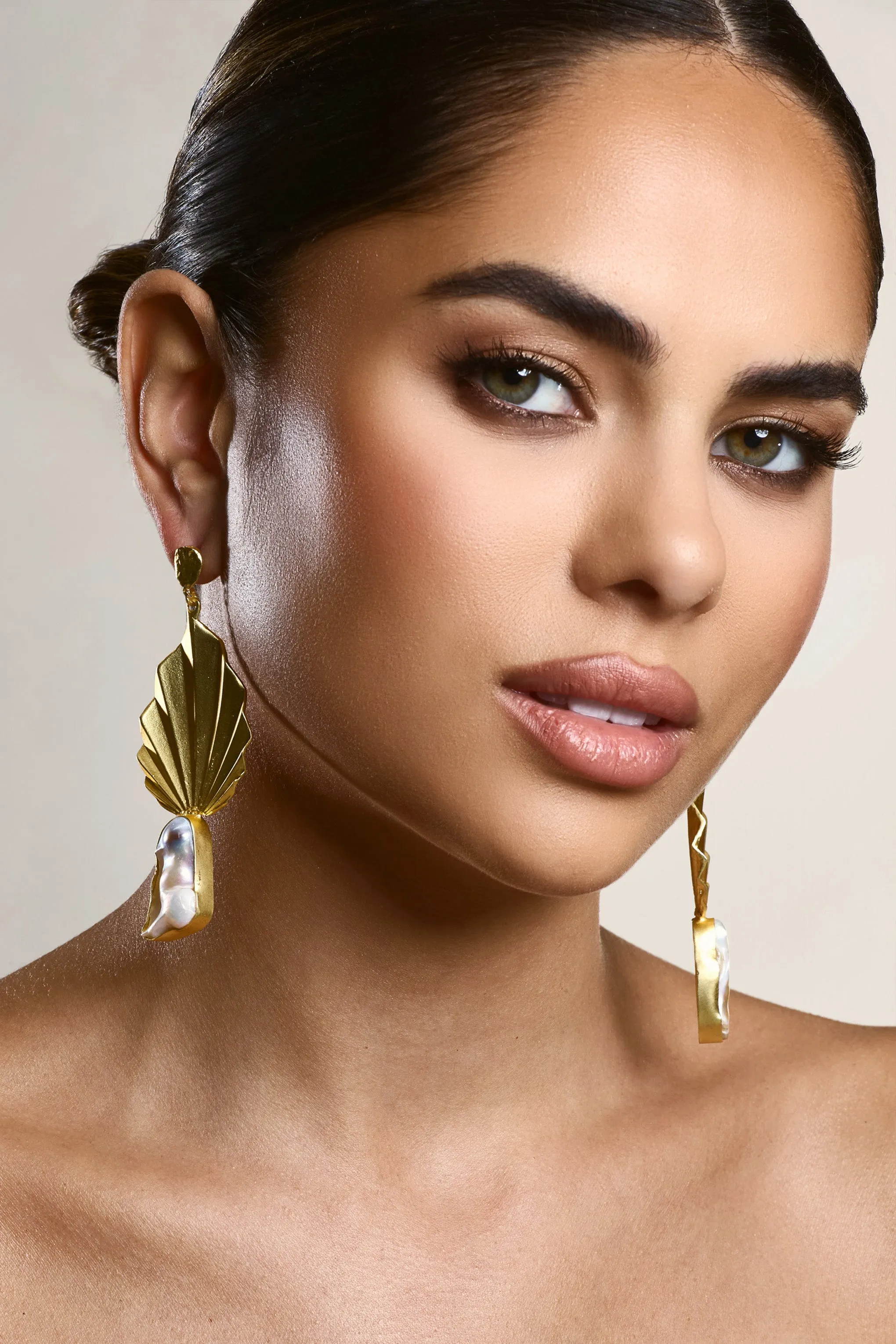 Aloha | Gold Leaf Drop Earrings With Iridescent Shell