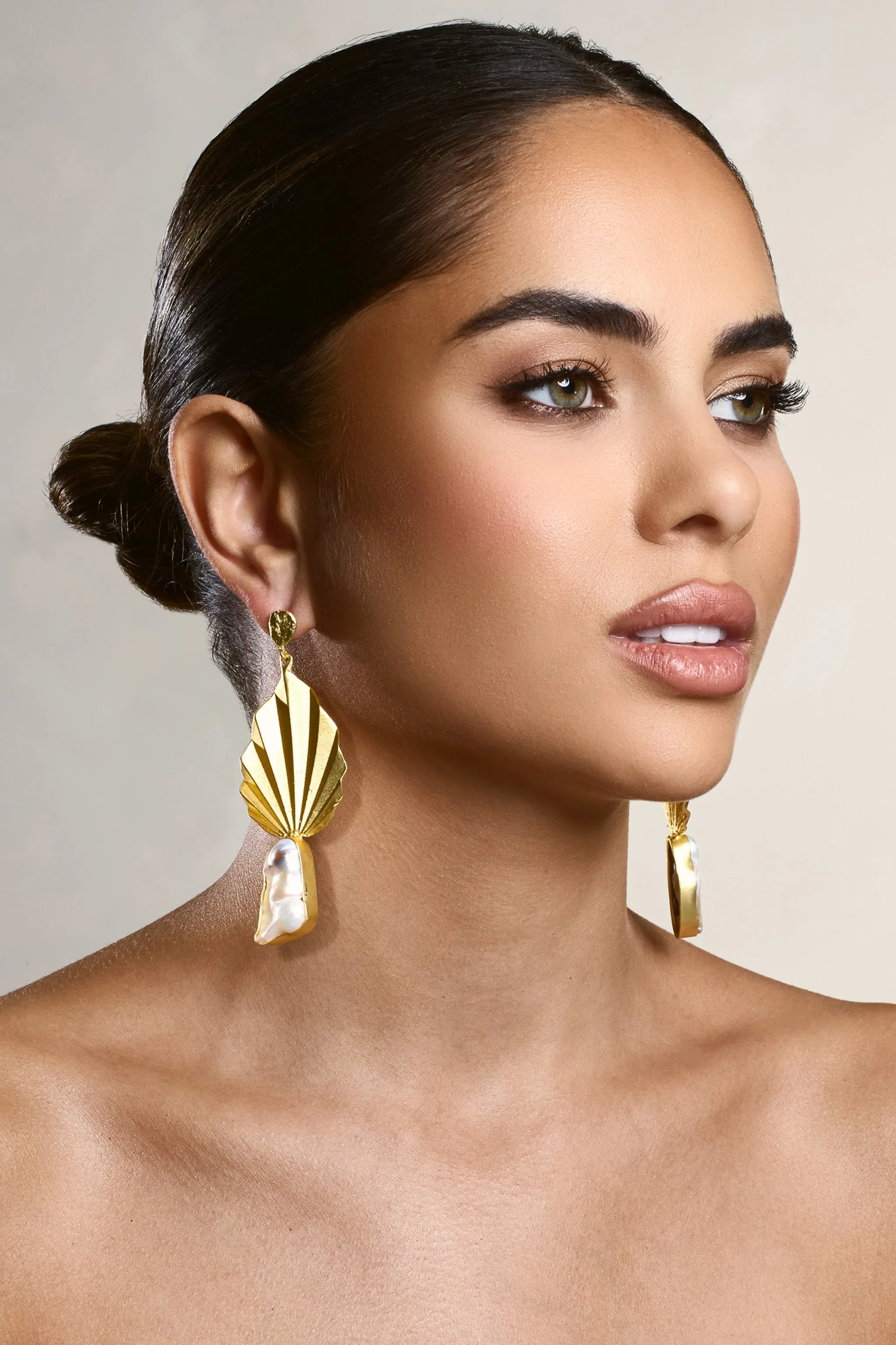 Aloha | Gold Leaf Drop Earrings With Iridescent Shell