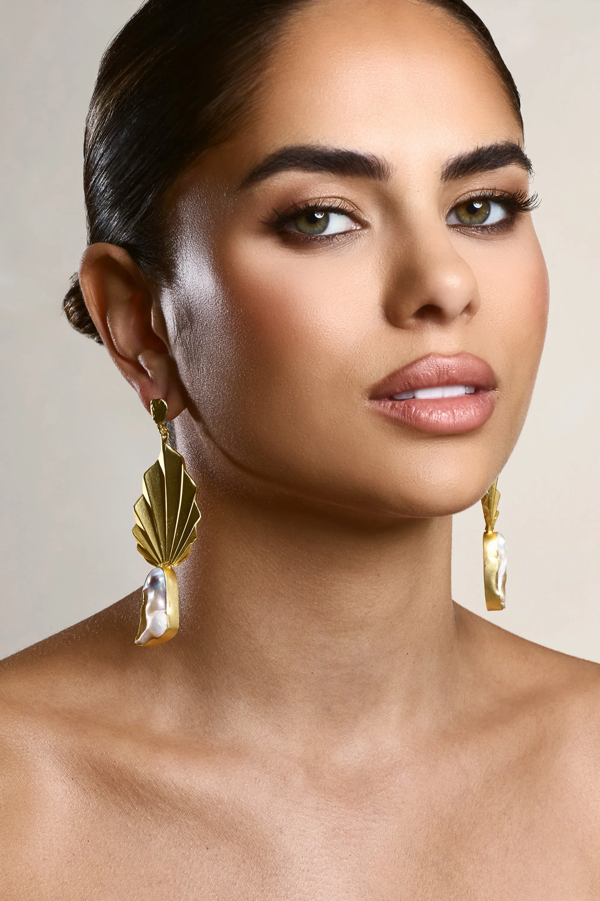 Aloha | Gold Leaf Drop Earrings With Iridescent Shell