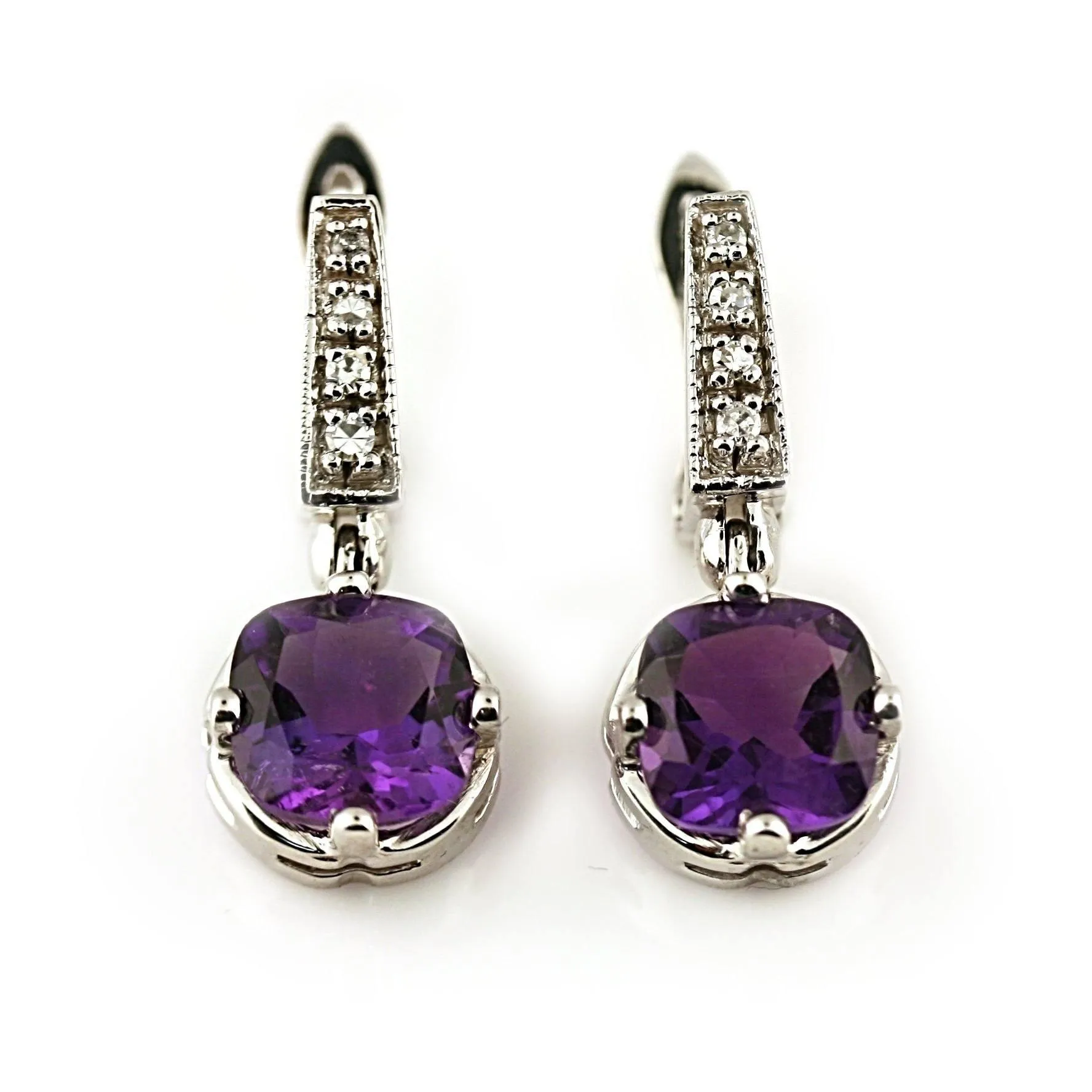 Amethyst and Diamond Drop Earrings 14K White Gold