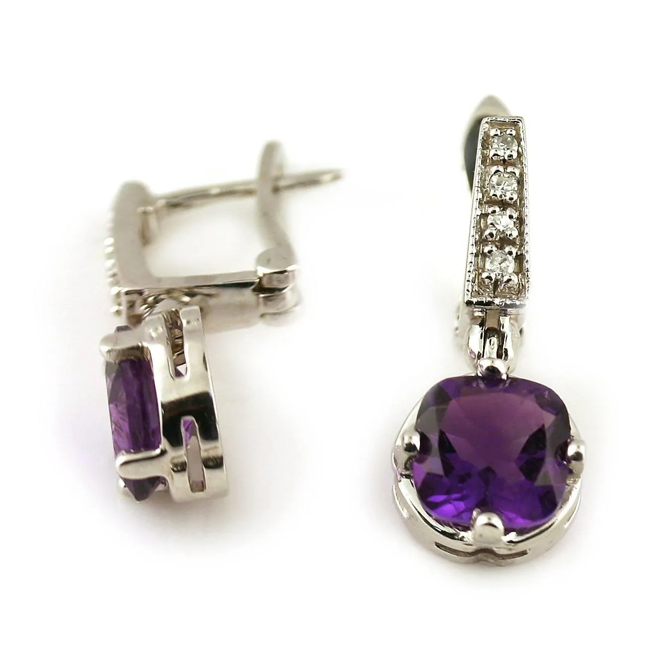 Amethyst and Diamond Drop Earrings 14K White Gold