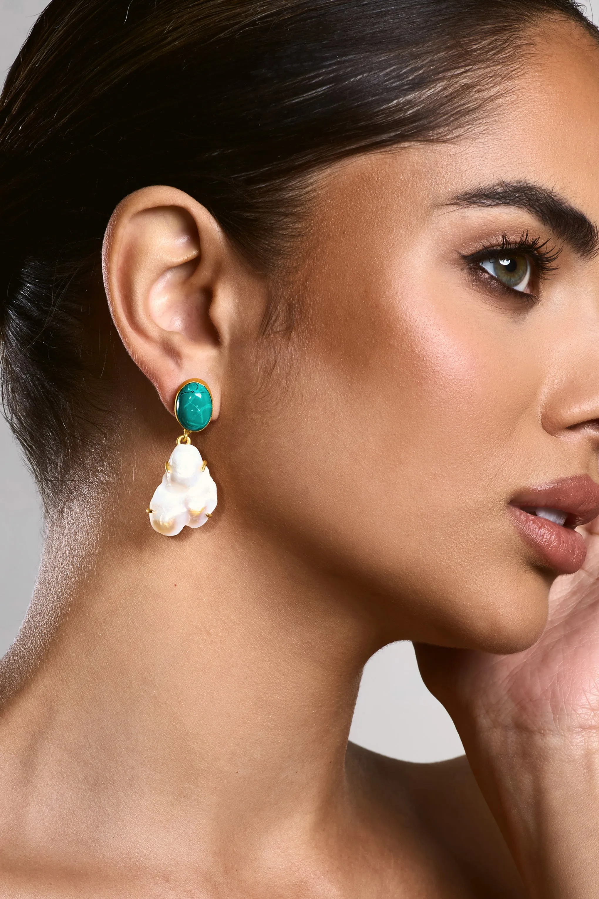 Aqua | Gold & Green Drop Earrings With Iridescent Shells