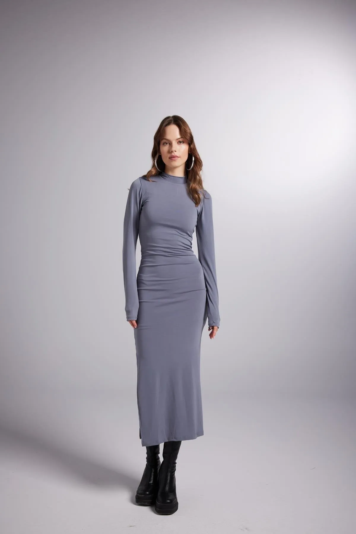 Barren Mock Neck Midi Dress Gray