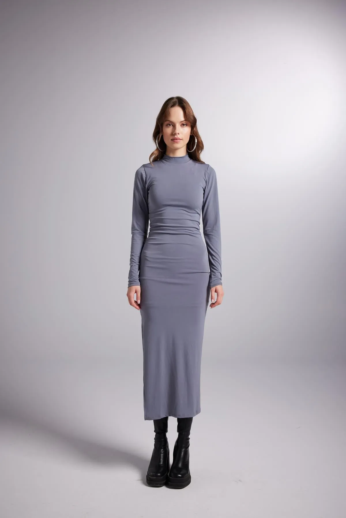 Barren Mock Neck Midi Dress Gray