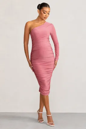 Betsy | Blush Asymmetric One Sleeve Maternity Midi Dress