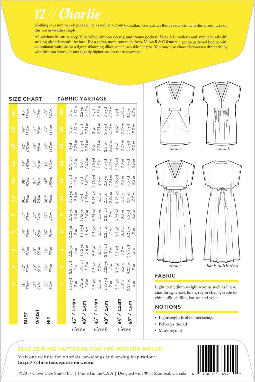 Charlie Caftan Pattern - Closet Core Patterns