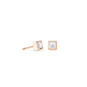 Coeur De Lion Brilliant Square Rose Gold and Crystal Stud Earrings