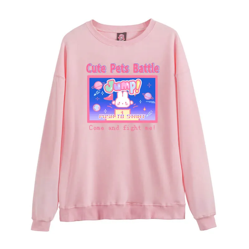 ''CUTE PETS BATTLE'' JAPANESE CUTE PINK OVERSIZE SWEATSHIRT BY900010