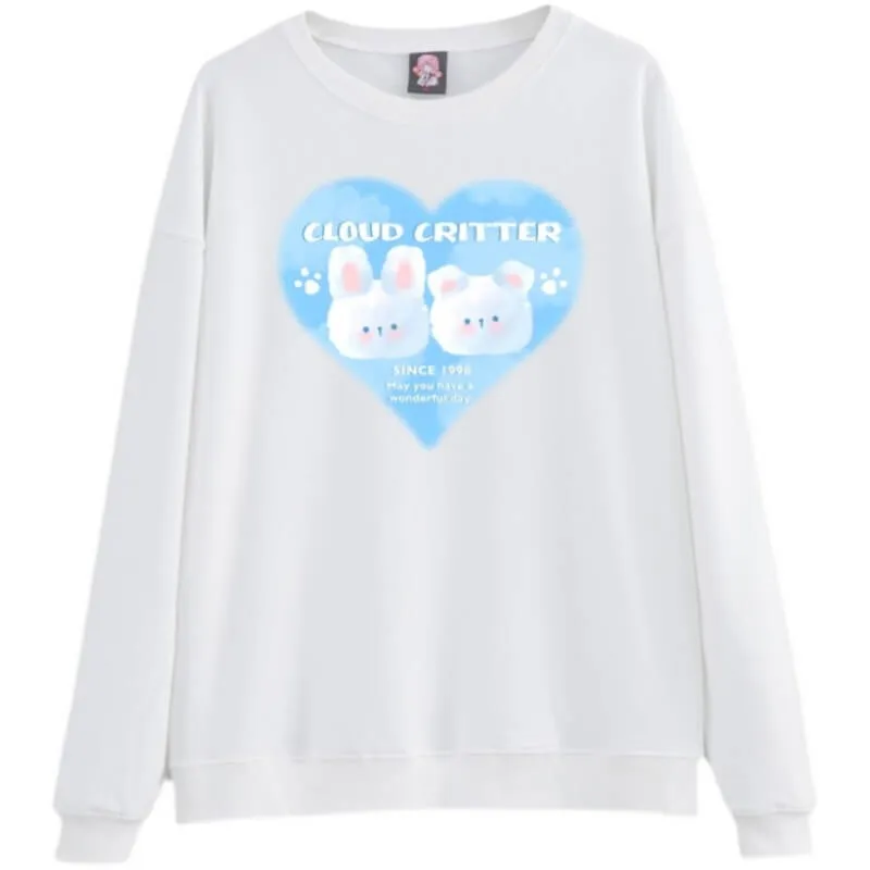 Cute sweet bear rabbit print loose round neck Pullover hoodie BY900036