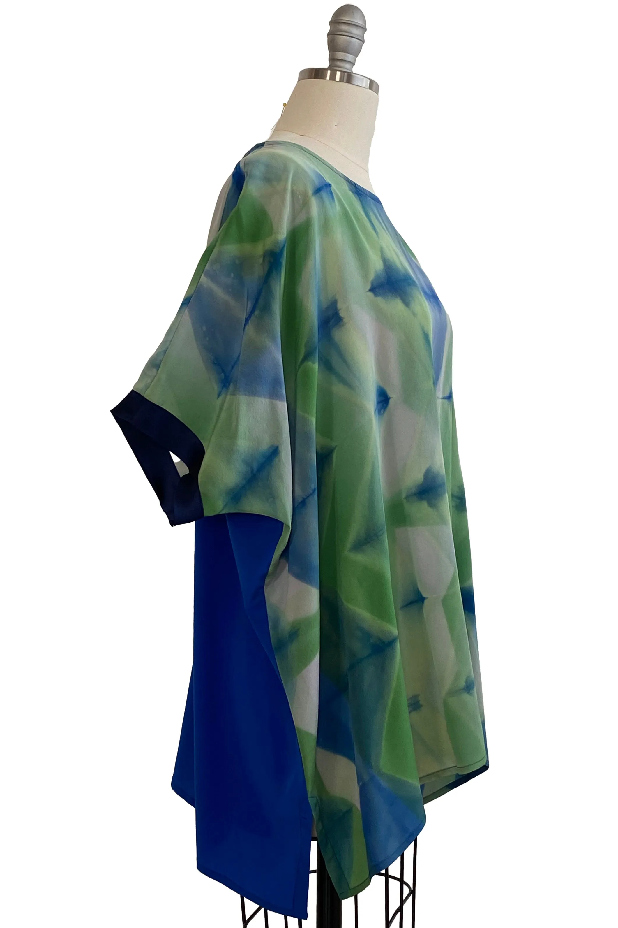 Deb Tunic Crepe De Chine w/ Itajime Shibori Dye - Green & Blue