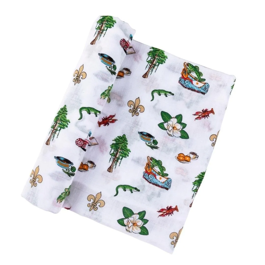 Gift Set: Louisiana Baby Muslin Swaddle Blanket and Burp Cloth/Bib Combo