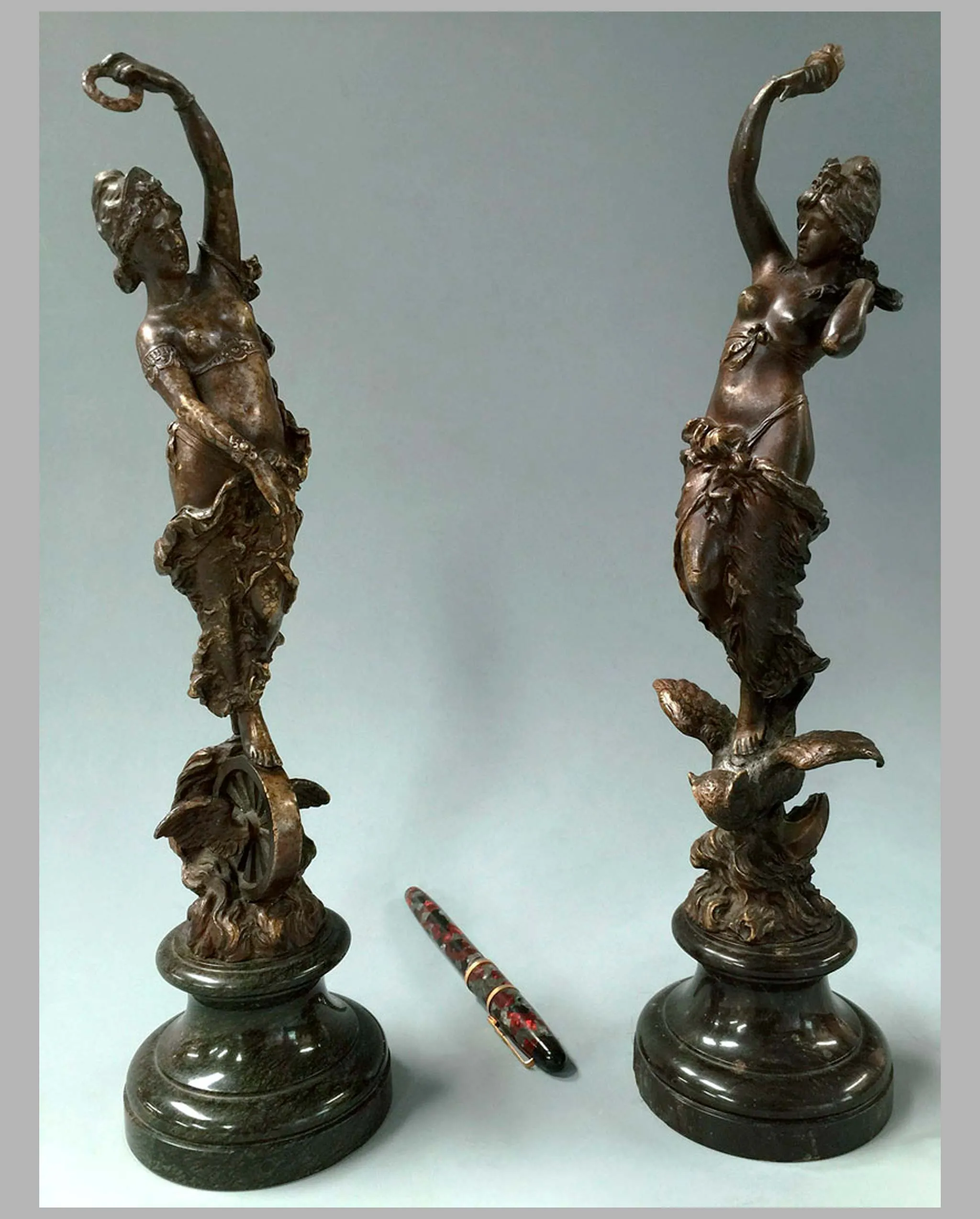 'Industry & Wisdom' bronze sculptures by Paul Aichele, 1891