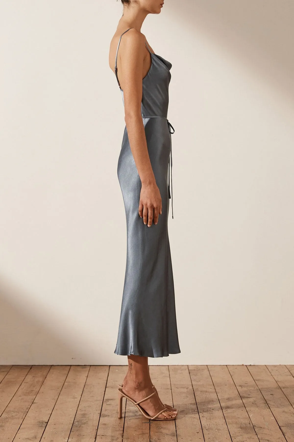 LA LUNE BIAS COWL MIDI DRESS - BLUE SMOKE