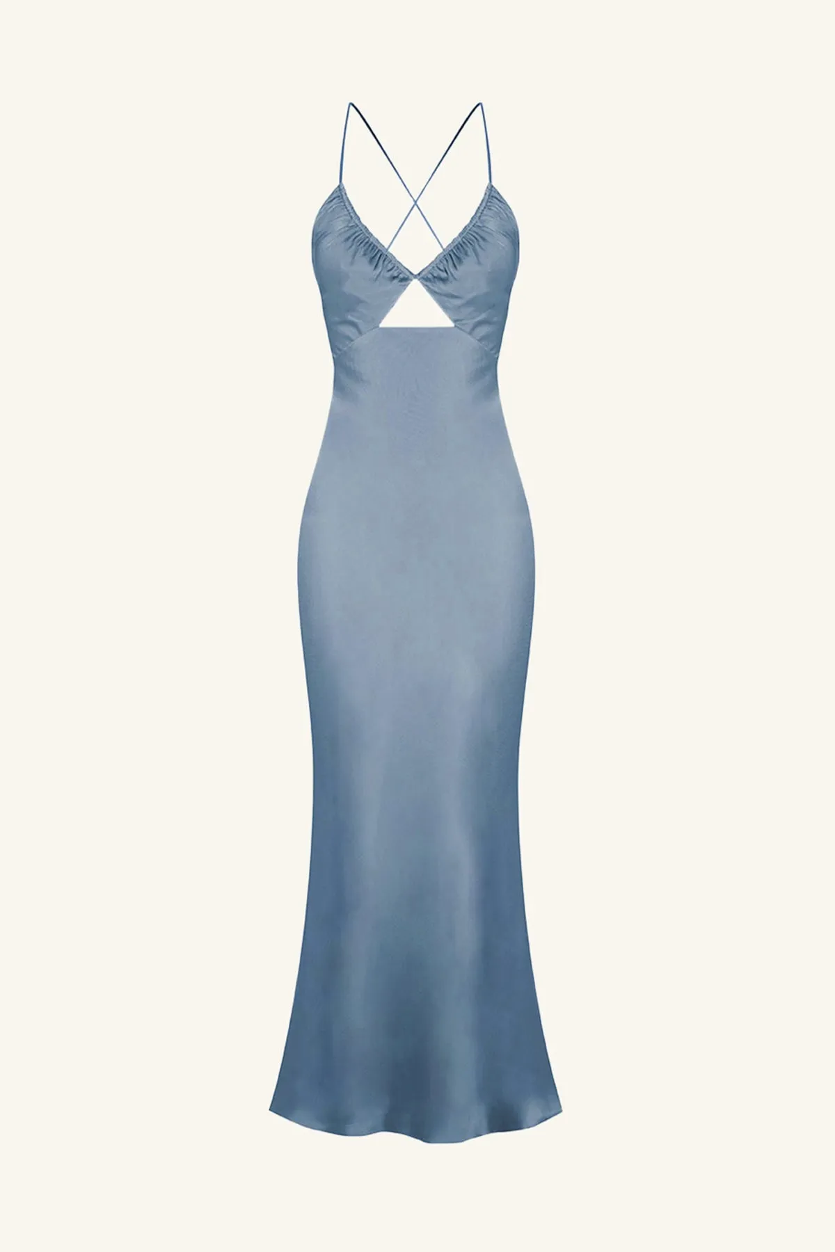 LA LUNE RUCHED BODICE MIDI DRESS - BLUE SMOKE