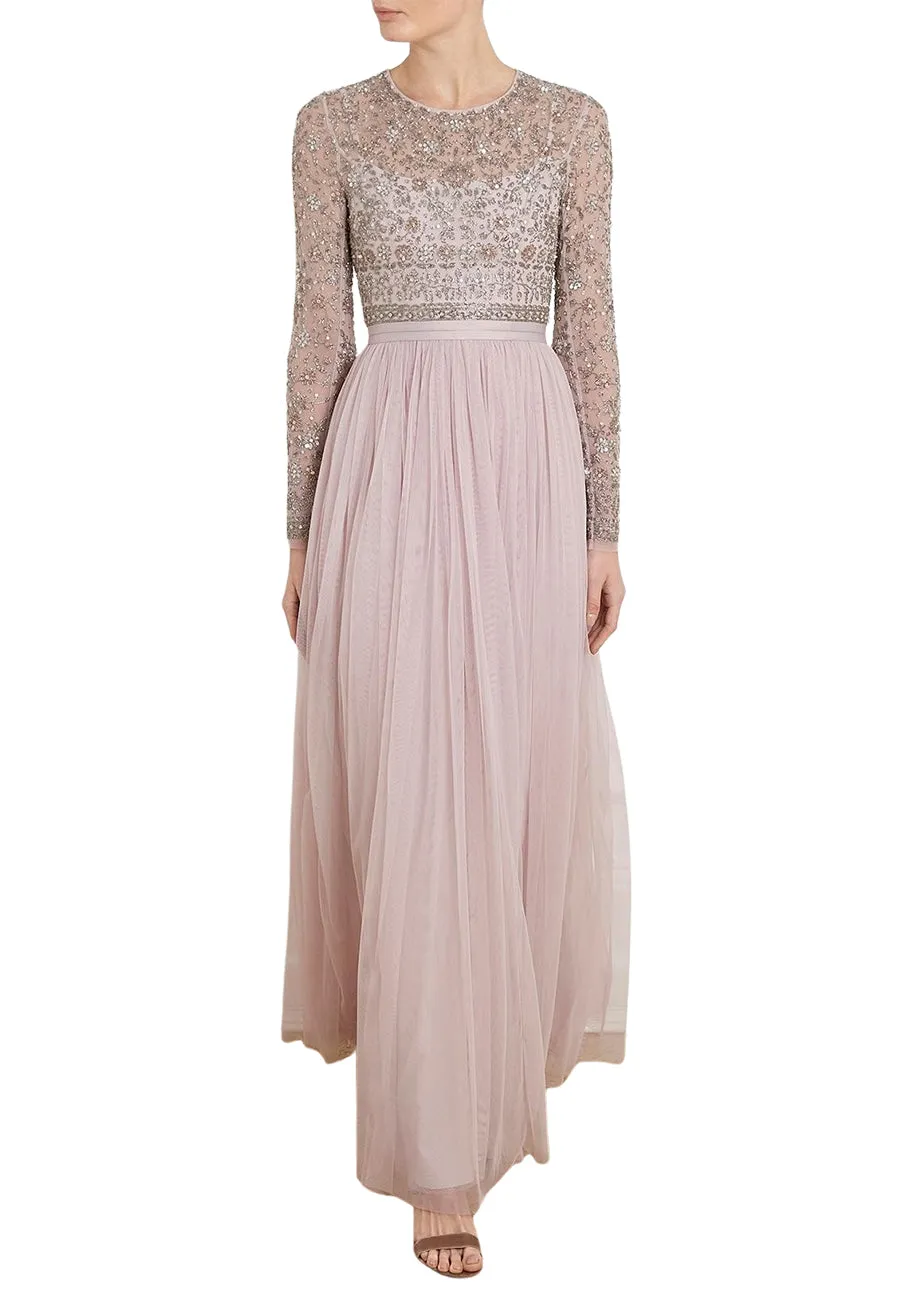 Lilac Andromeda Long Sleeves Embellished Maxi Dress