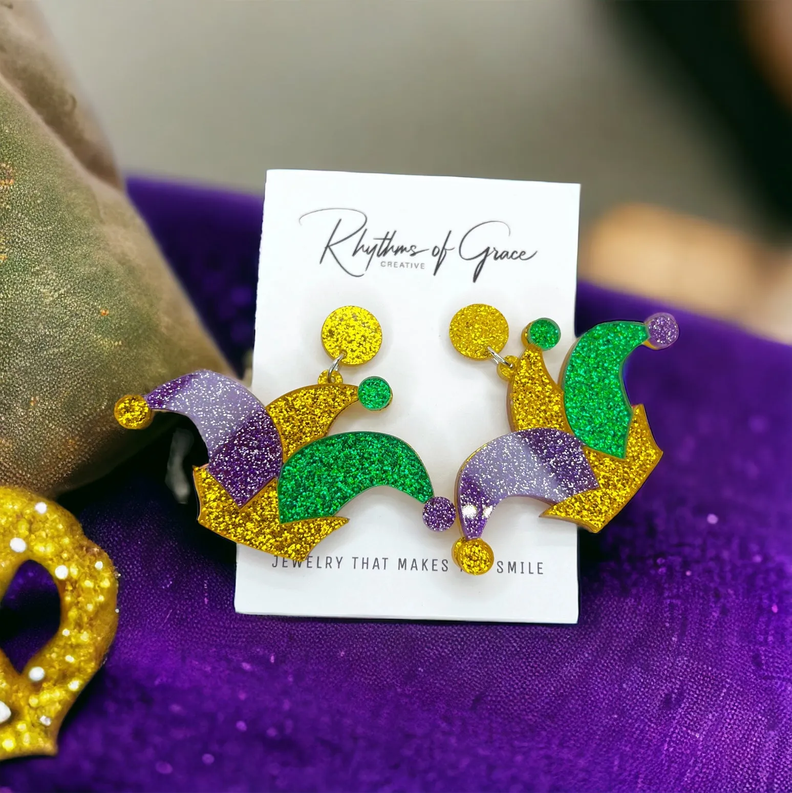 Mardi Gras Earrings - Handmade Jewelry, Mardi Gras Earrings, New Orleans, NOLA, Purple Green Gold, Mardi Gras Jewelry, Mardi Gras Crown