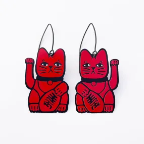 Midi Lucky Cat Earrings - Red & Black