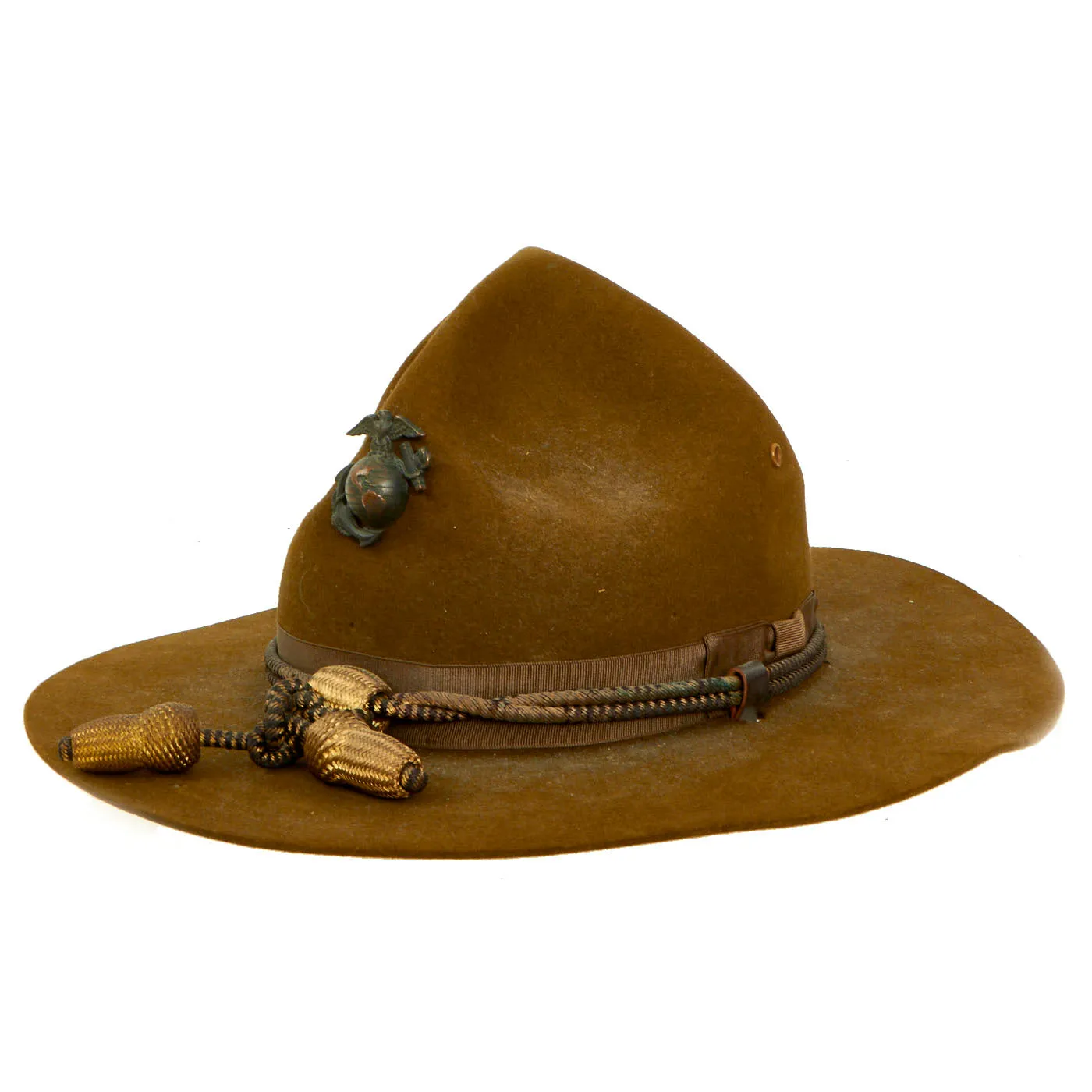 Original U.S. Early WWII USMC Officer’s Campaign Hat with Officer Cord, Original Chinstrap and EGA