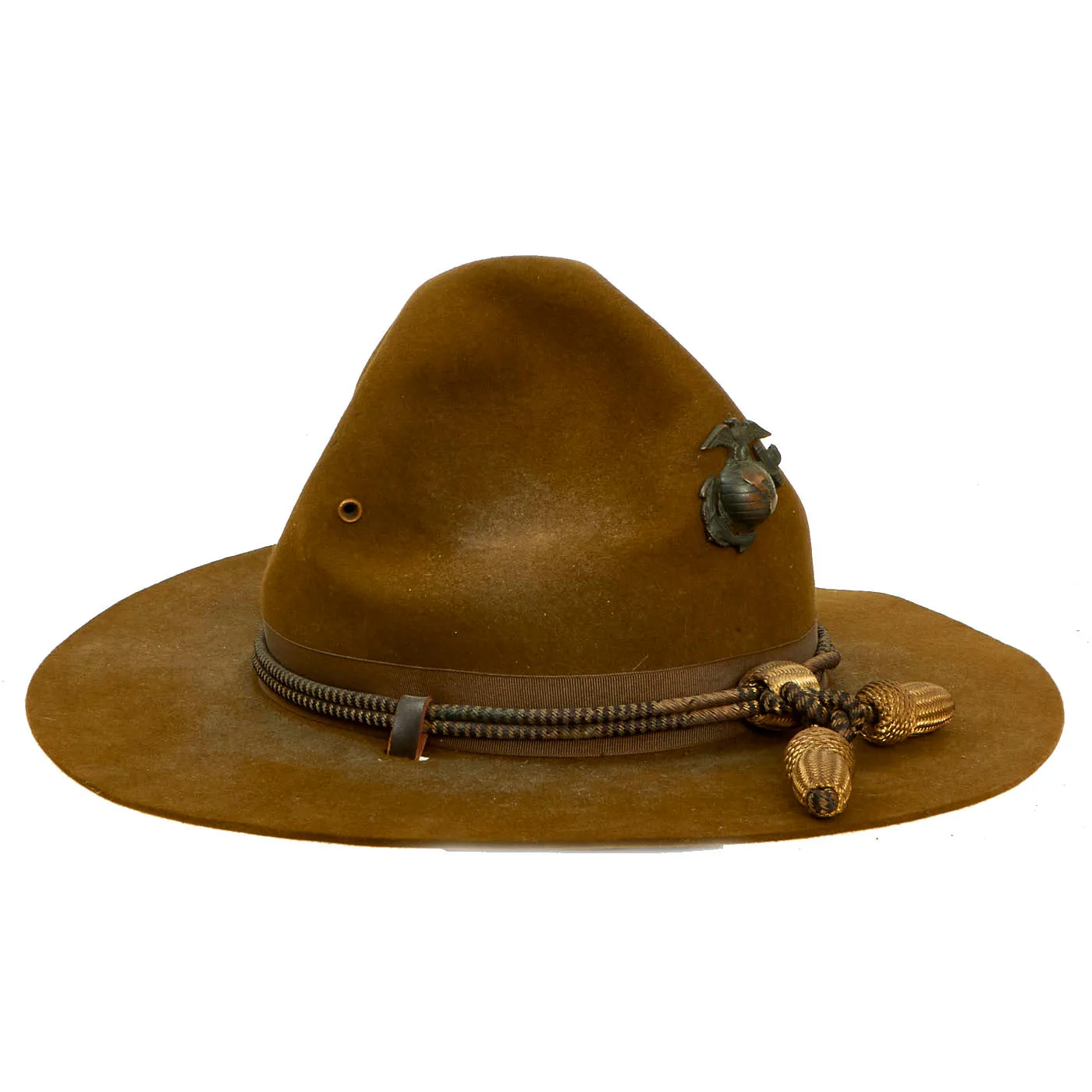 Original U.S. Early WWII USMC Officer’s Campaign Hat with Officer Cord, Original Chinstrap and EGA