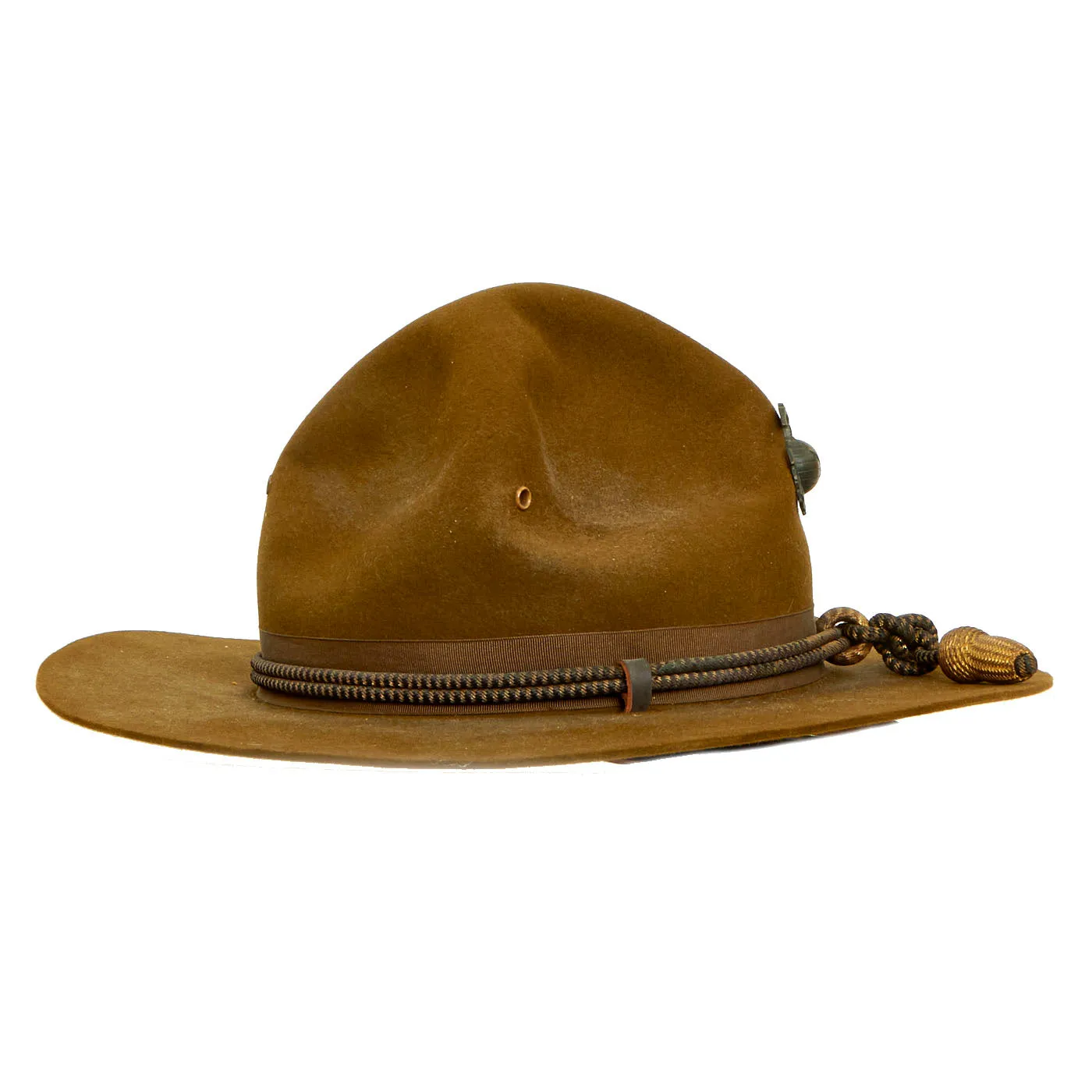 Original U.S. Early WWII USMC Officer’s Campaign Hat with Officer Cord, Original Chinstrap and EGA