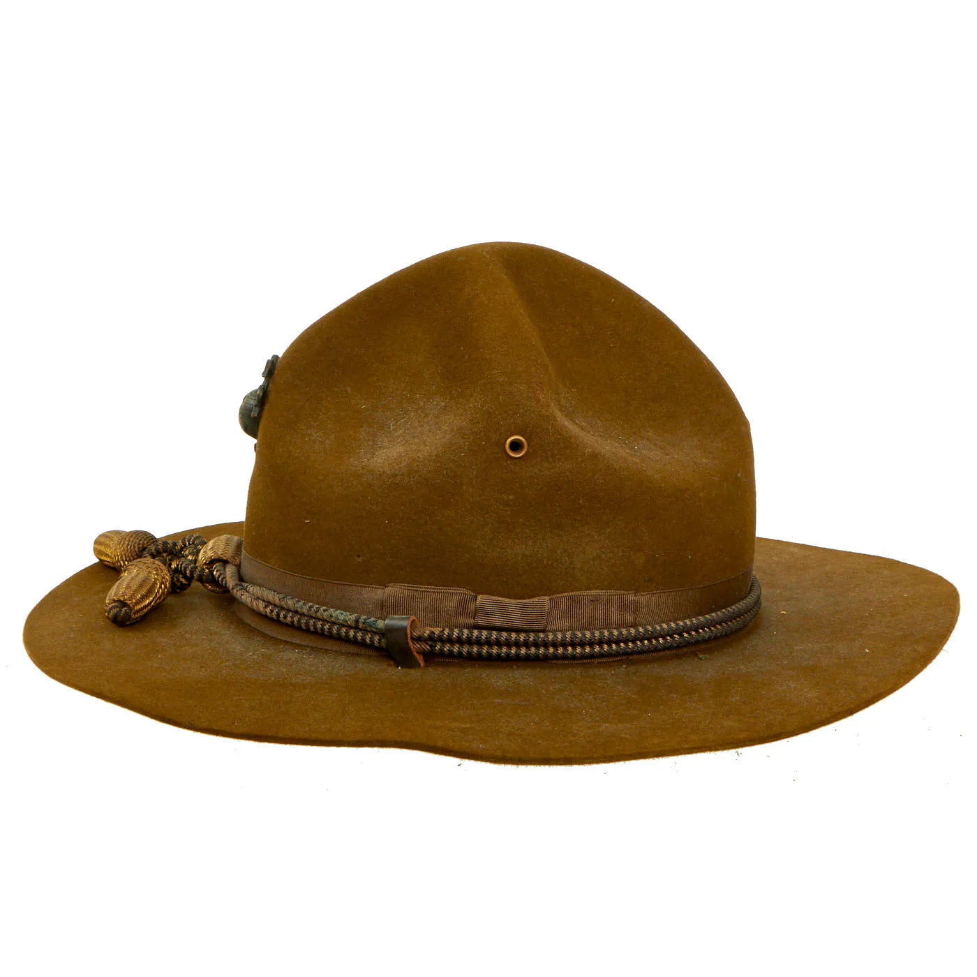 Original U.S. Early WWII USMC Officer’s Campaign Hat with Officer Cord, Original Chinstrap and EGA