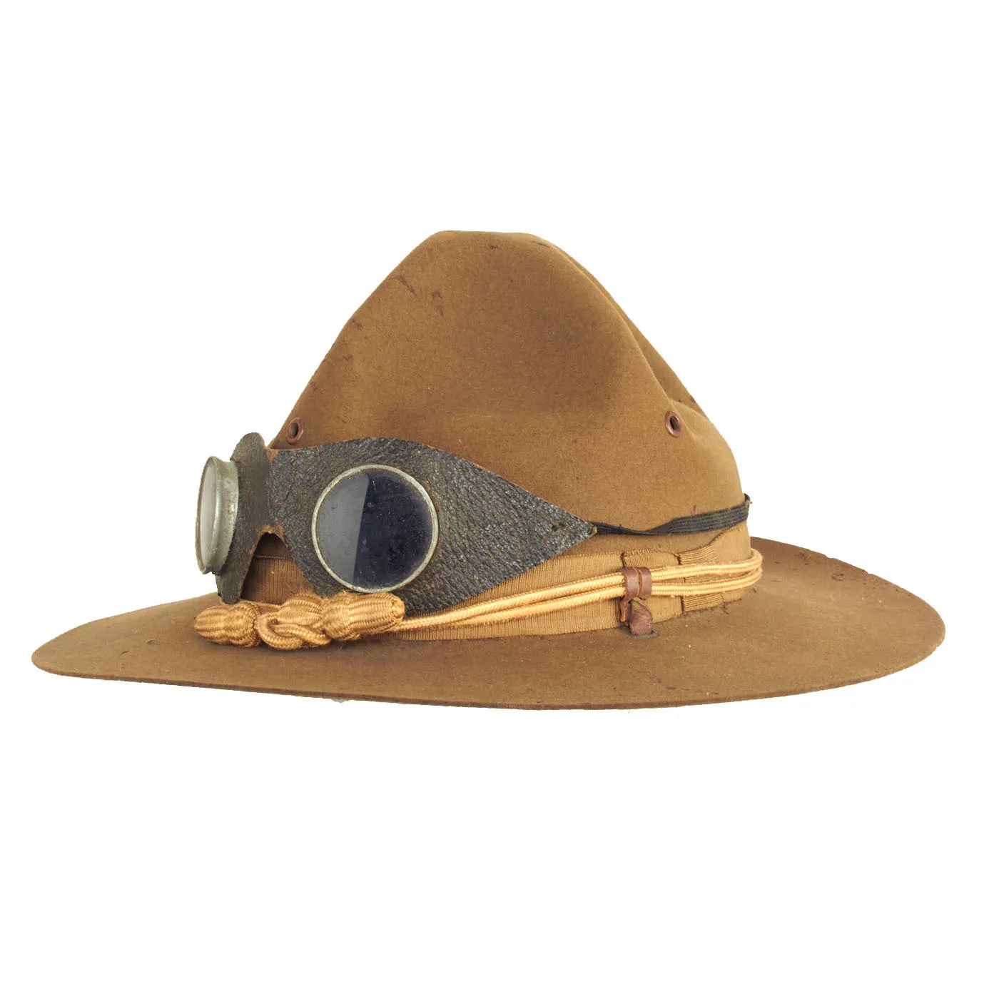 Original U.S. Punitive Expedition Model 1911 Campaign Hat by Stetson w/ Quartermaster Hat Cord and Period Dust Goggles - Size 7 ½