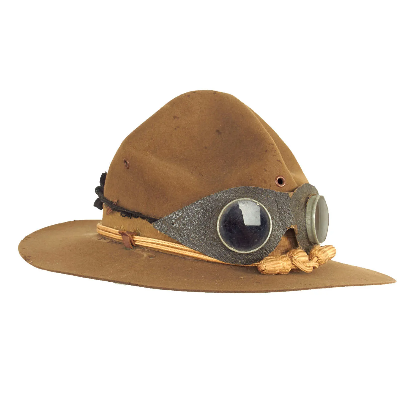 Original U.S. Punitive Expedition Model 1911 Campaign Hat by Stetson w/ Quartermaster Hat Cord and Period Dust Goggles - Size 7 ½