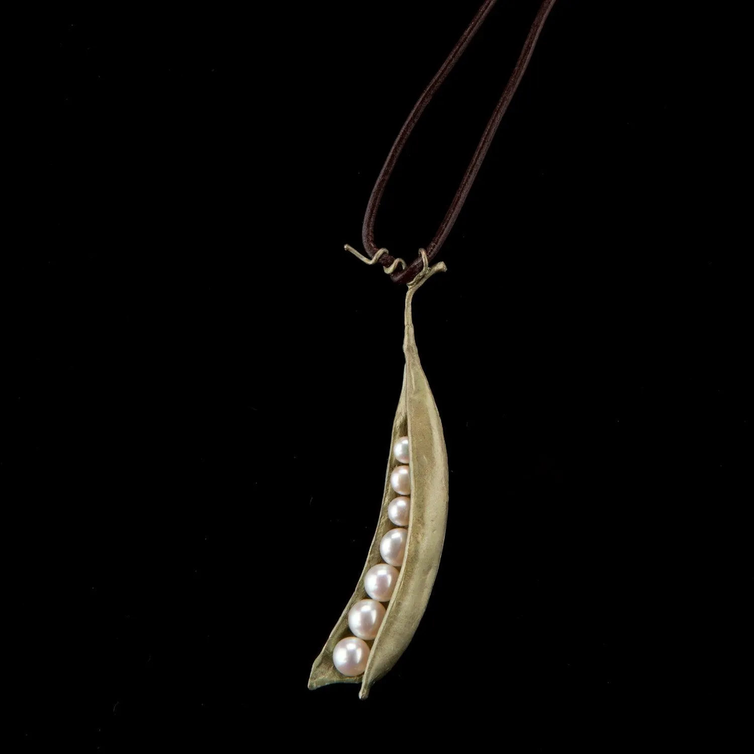 Pea Pod Pendant - 7 Pearls on Leather Cord