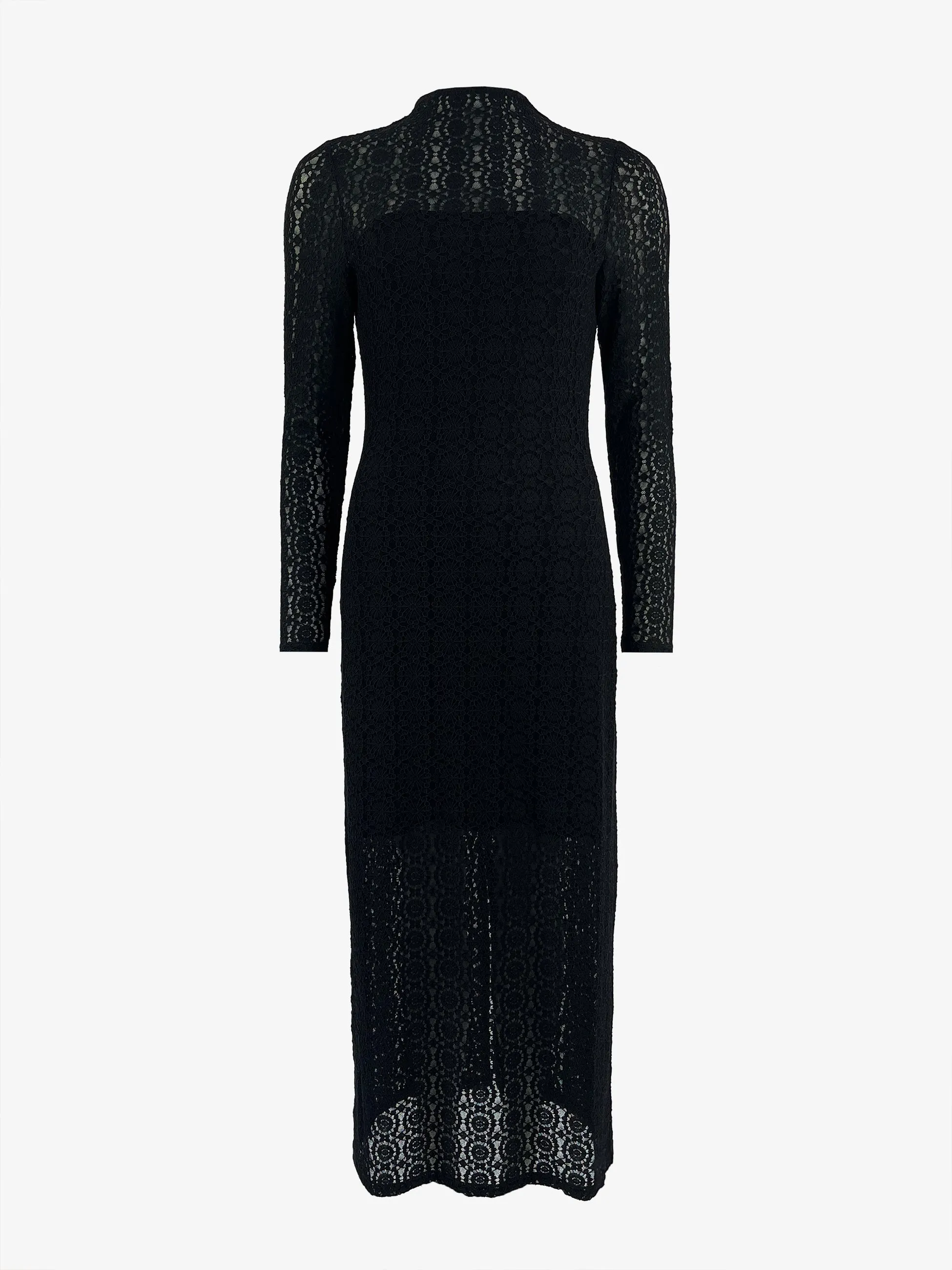 Petite Black Lace High Neck Midi Dress