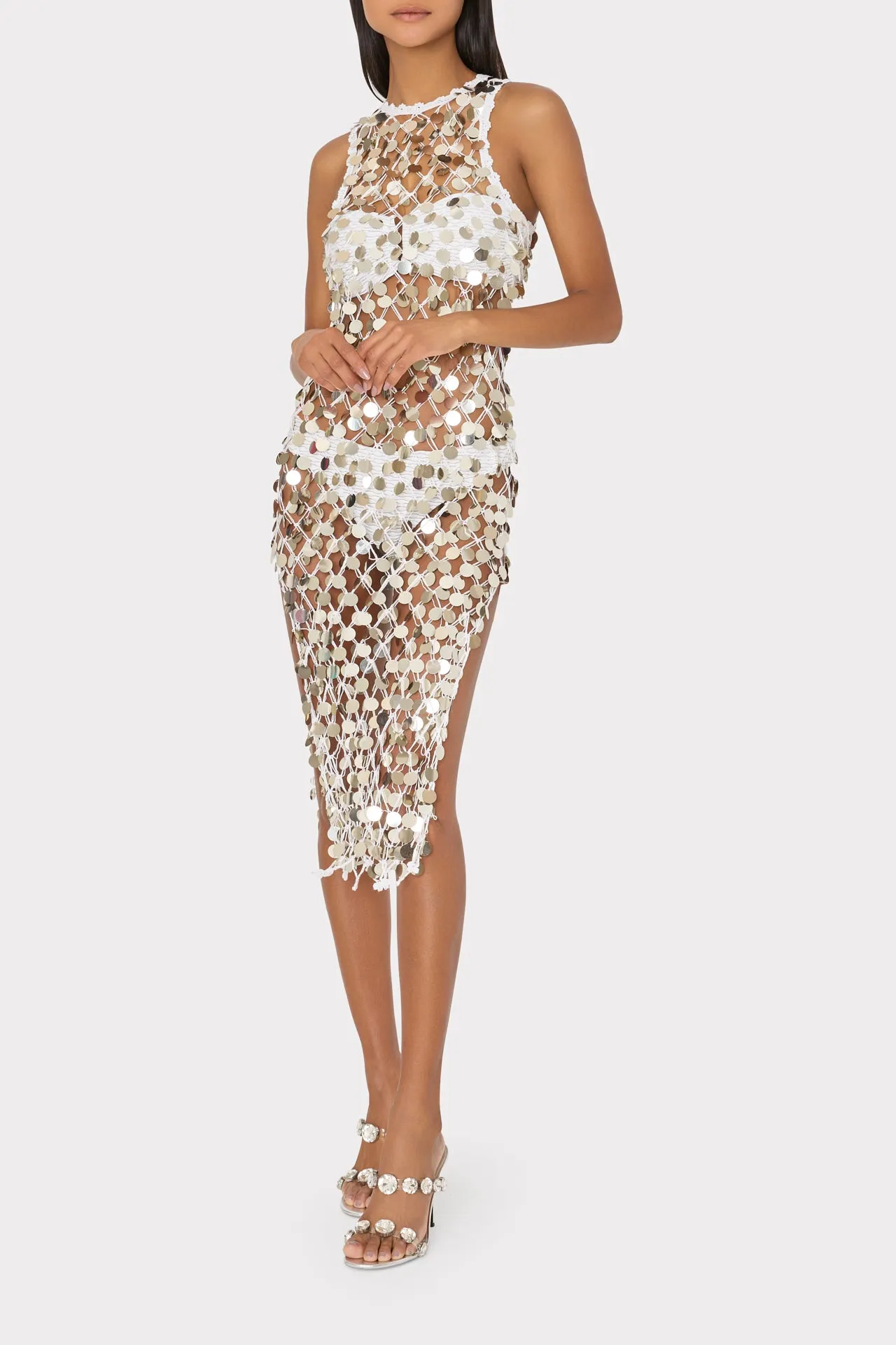 Sequin Crochet Midi Dress