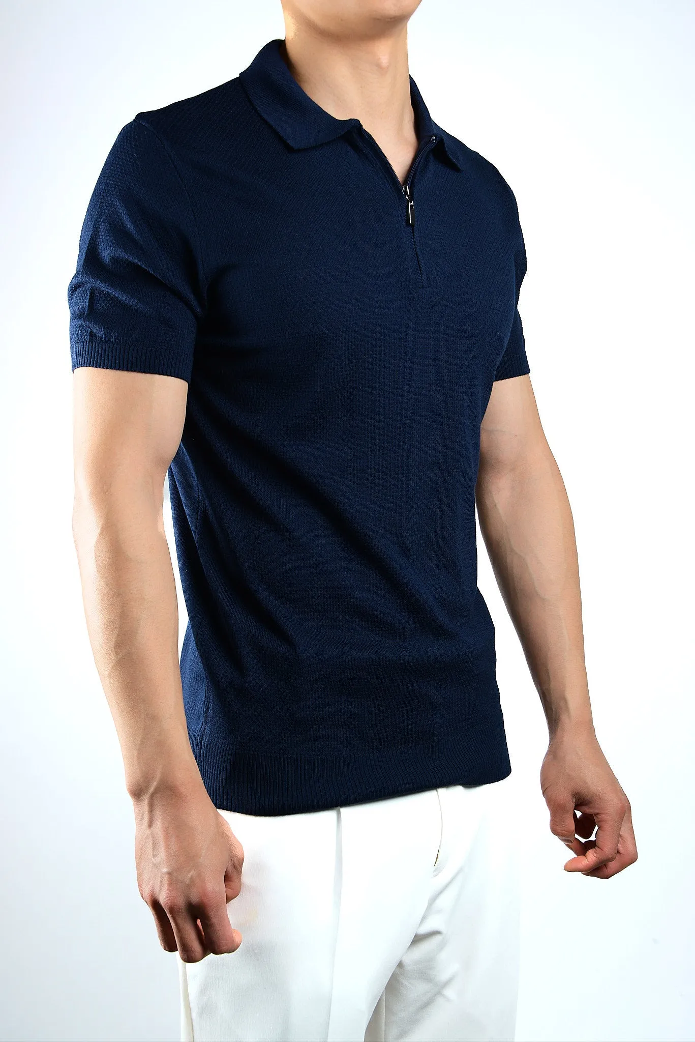 Solid S/s Zip Knit Polo