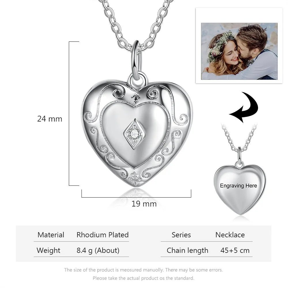 Vitage S925 Silver Necklace with Custom Photo & Engraving